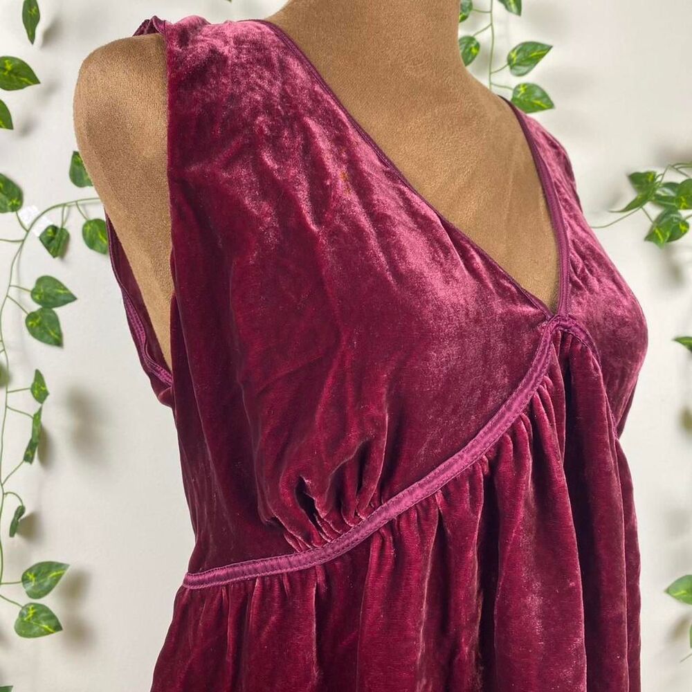 size L-XL Burgundy velvet babydoll top sleeveless v-neck whimsigoth witchy - Picture 2 of 6